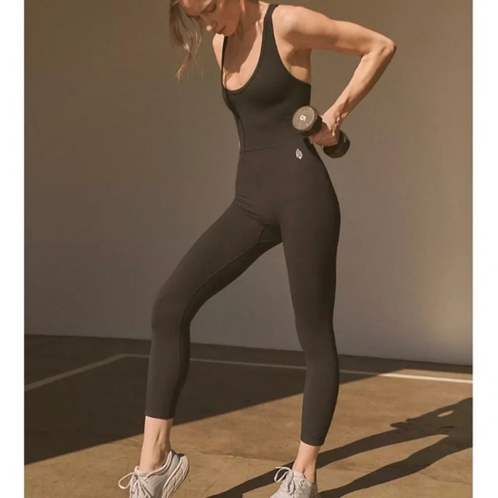 Free People Black Ribbed Free Throw Onesie